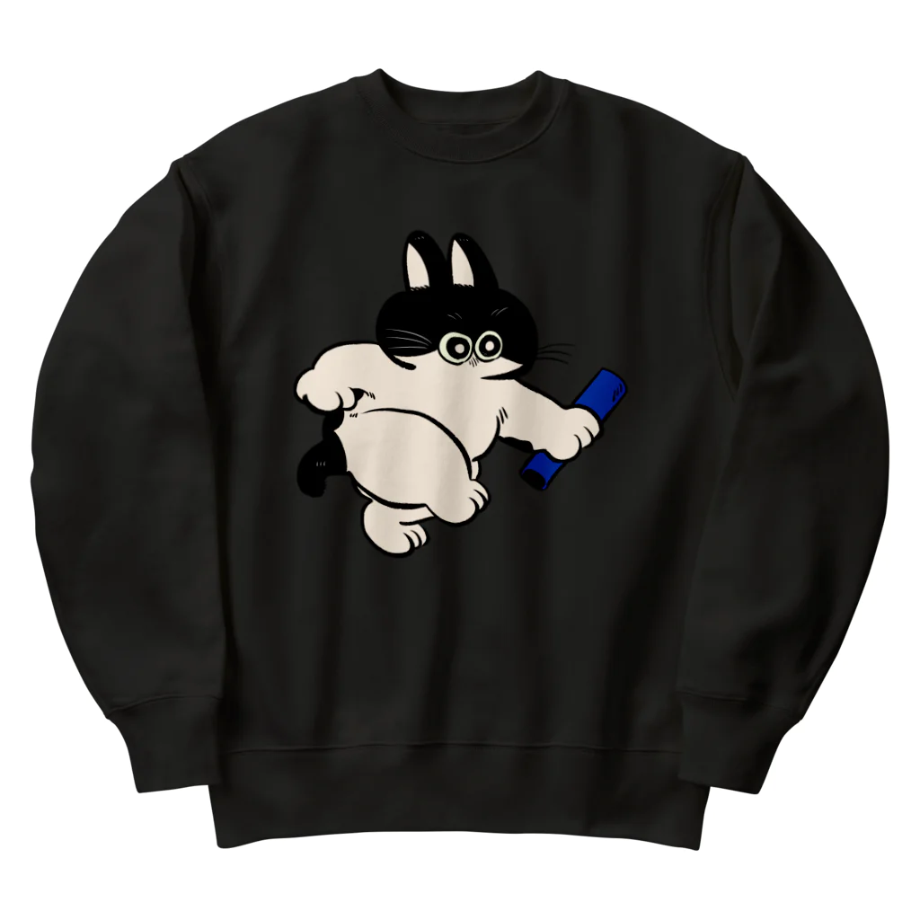 愉快レトロ雑貨屋★39太郎のバトンタッチ猫★ぽんちゃん(青組) Heavyweight Crew Neck Sweatshirt