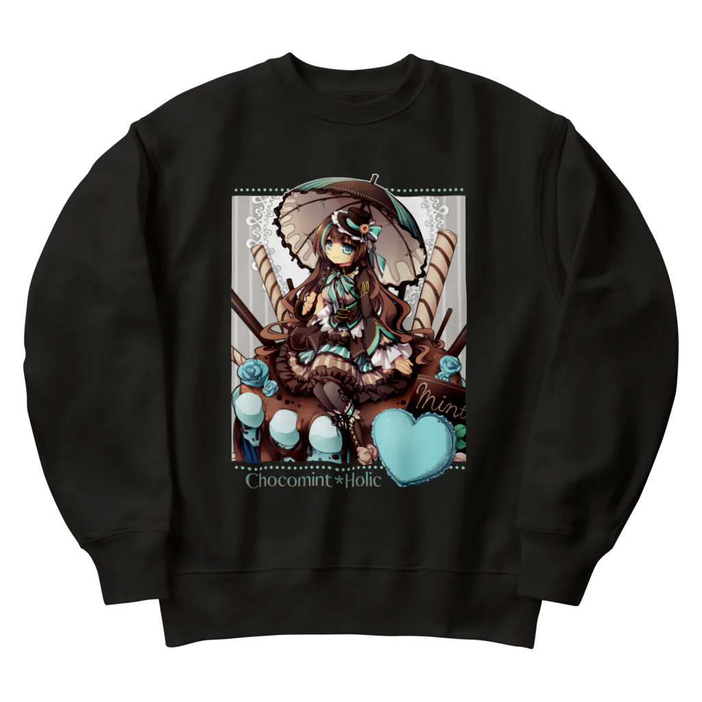 月蝕ざっか店＠SUZURIのChocomint*Holic-淡色ボディ向き版（文字濃色） Heavyweight Crew Neck Sweatshirt