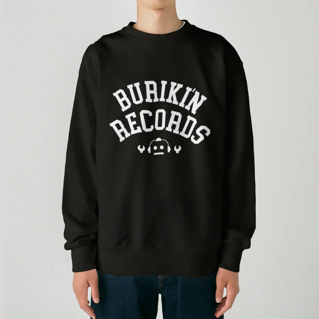 BURIKI'N RECORDSのブリキン定番ロゴ(ホワイトロゴ) Heavyweight Crew Neck Sweatshirt