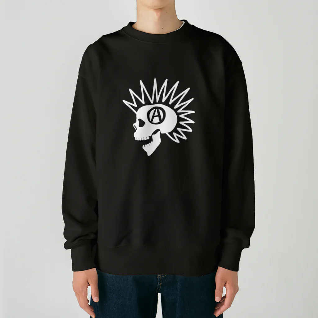 QUQU_WORKSのモヒカンスカル ホワイト Heavyweight Crew Neck Sweatshirt