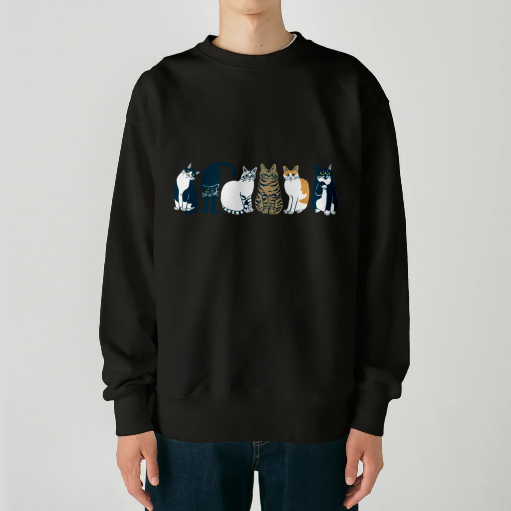 喫茶こぐまやの6匹の猫 Heavyweight Crew Neck Sweatshirt