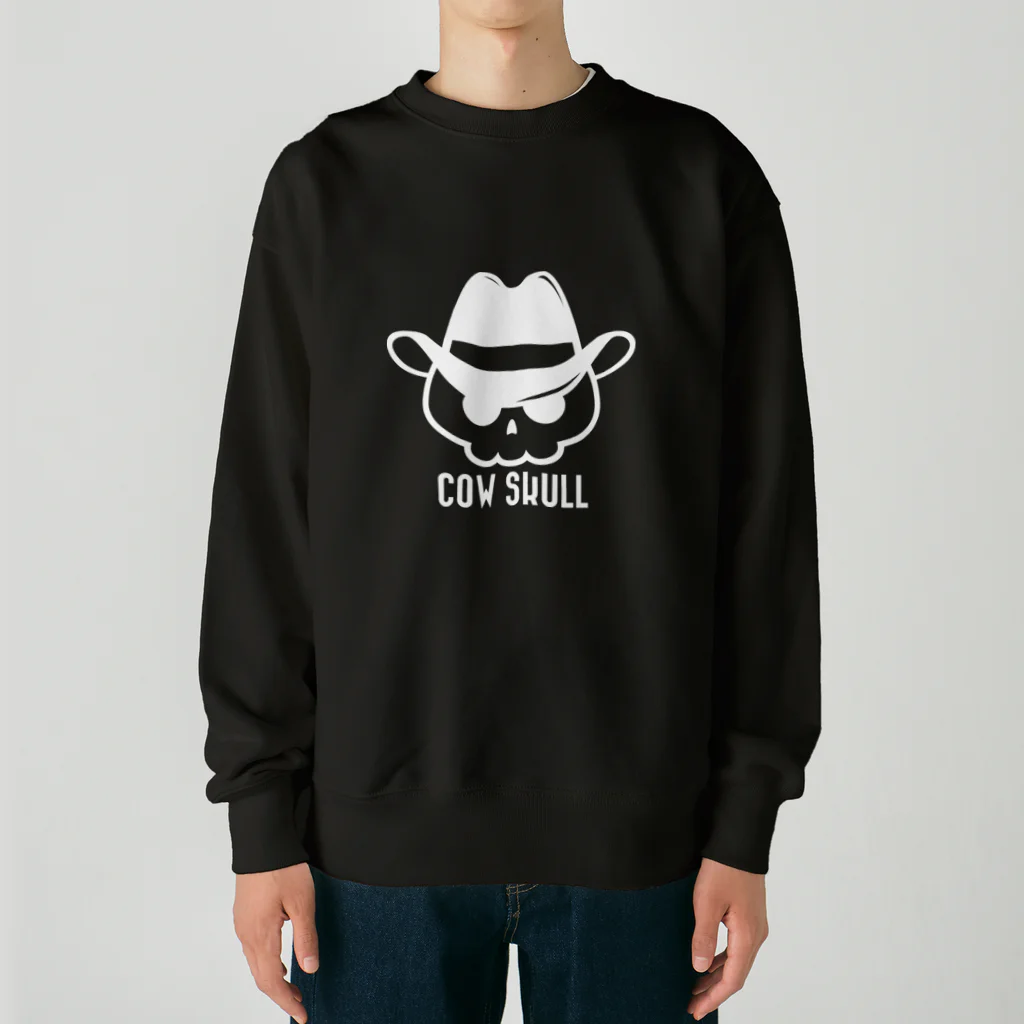 QUQU_WORKSのCOW SKULL テンガロンハットドクロ ホワイト Heavyweight Crew Neck Sweatshirt