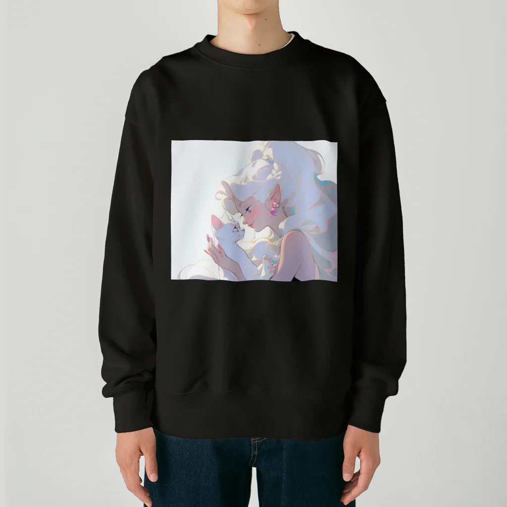 みにゆん　ねこのGirls and cats Heavyweight Crew Neck Sweatshirt