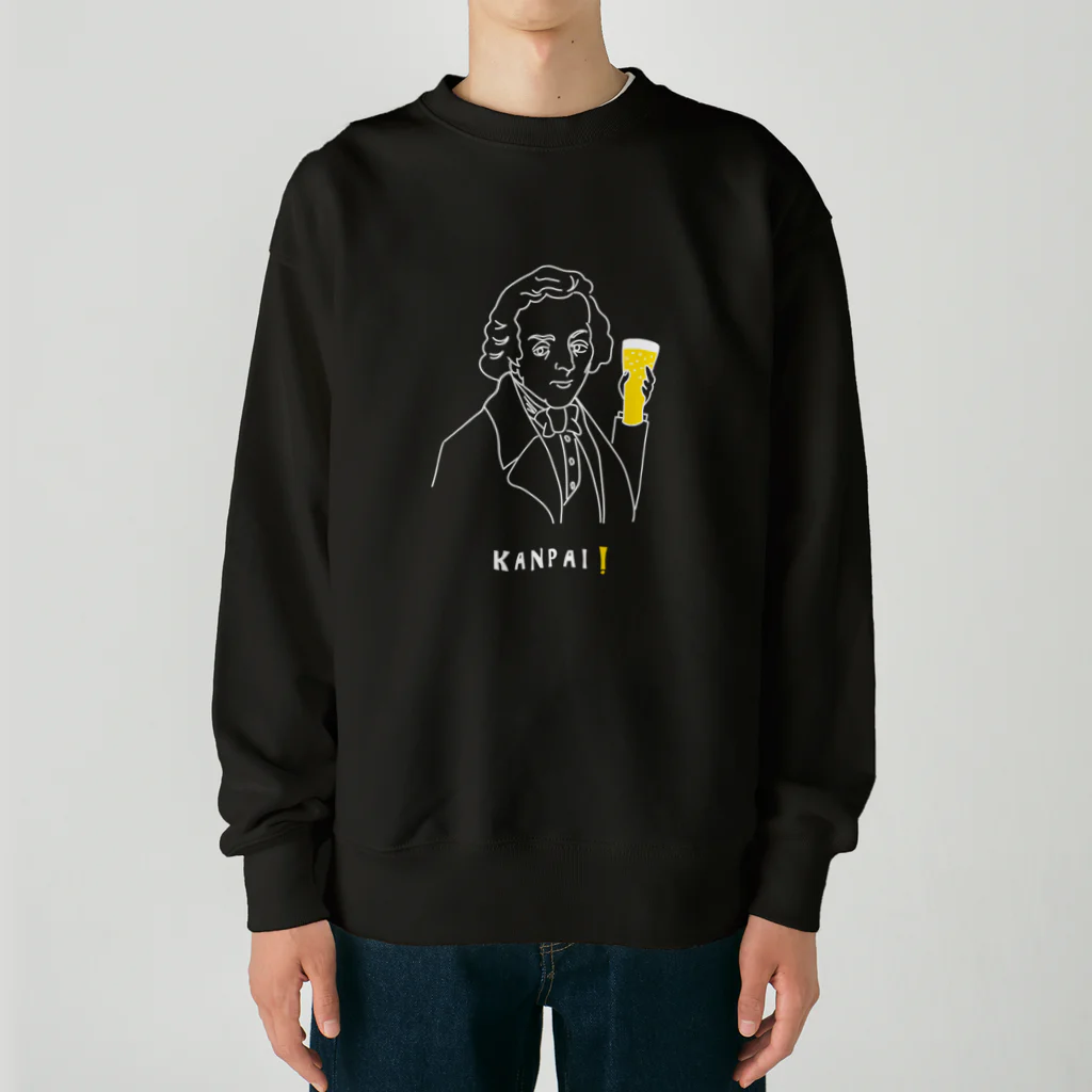 ビールとアート TM-3 Designの偉人 × BEER（ショパン）白線画 Heavyweight Crew Neck Sweatshirt