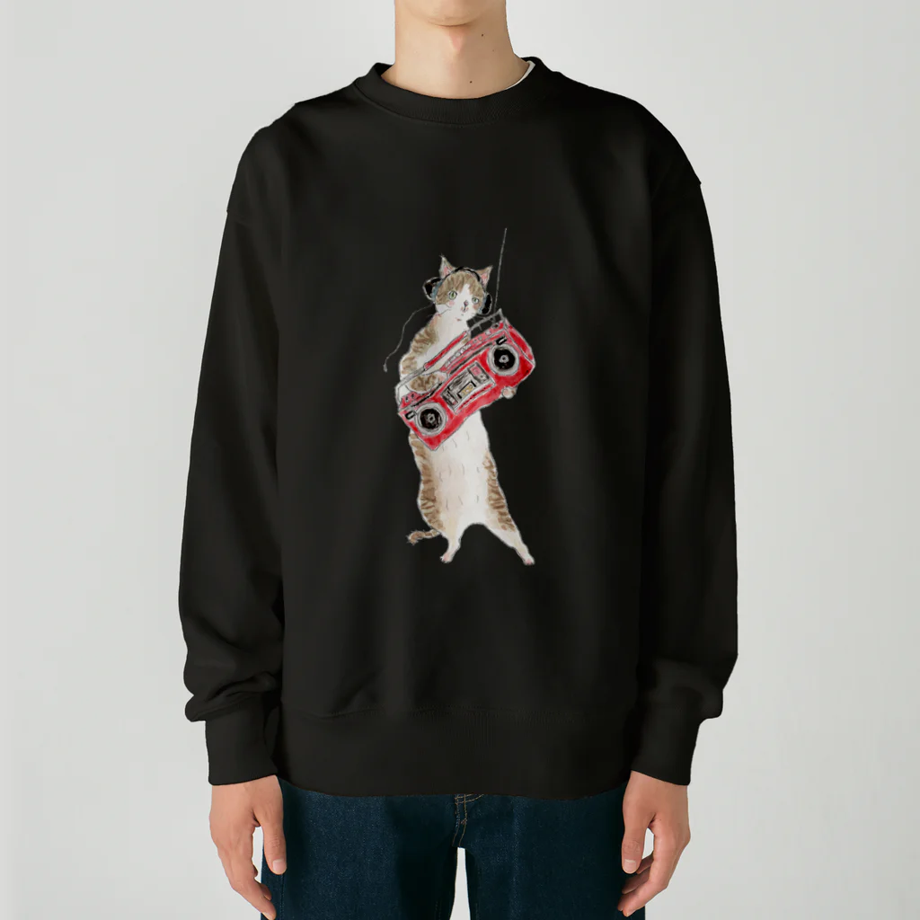 トコロコムギの壊れかけのラジカセにゃんこ Heavyweight Crew Neck Sweatshirt