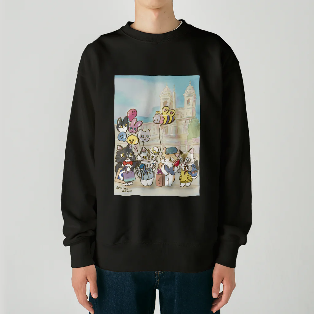 猫のきぬくんのお店のベーカリーこげまる社員旅行にゃ Heavyweight Crew Neck Sweatshirt