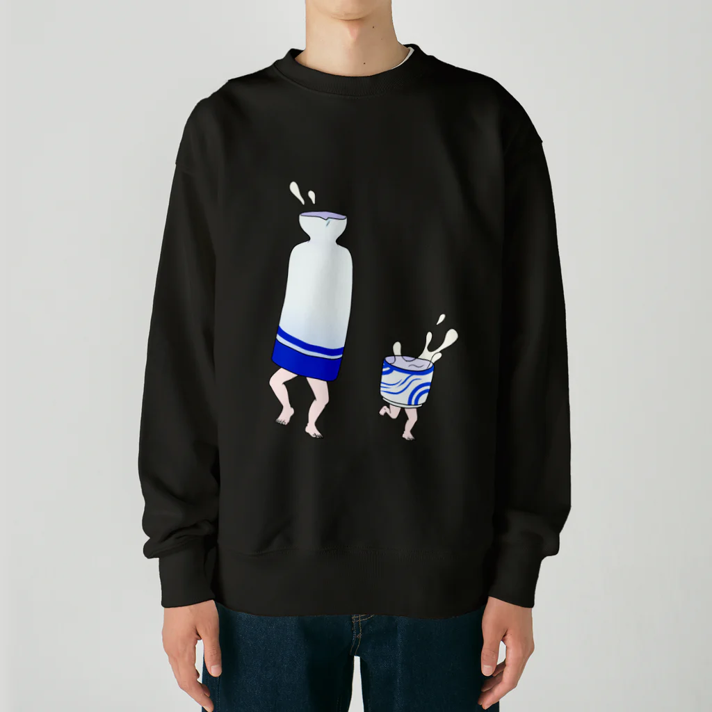 dougaseiseitokoroの足の生えた徳利とおちょこ Heavyweight Crew Neck Sweatshirt