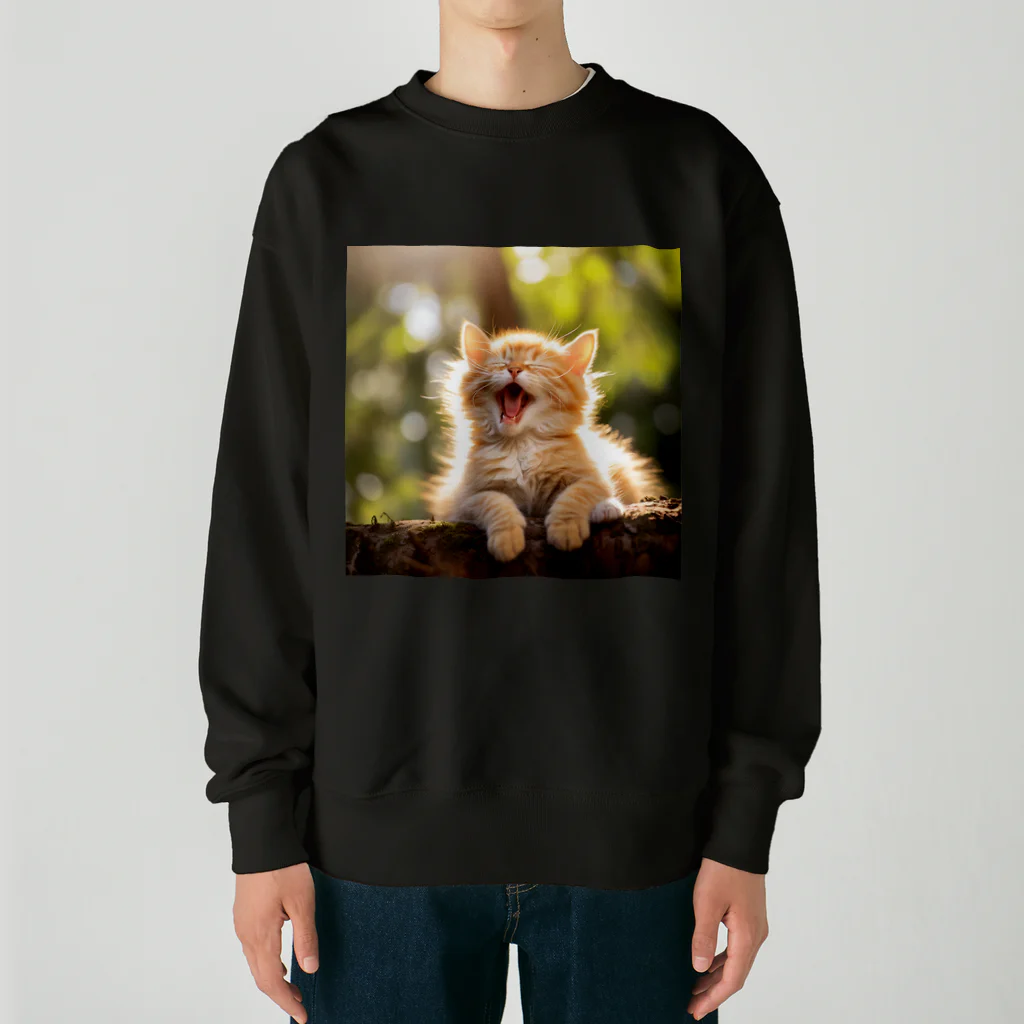 ショップ　猫まみれの子猫のあくび　yawning kitty Heavyweight Crew Neck Sweatshirt