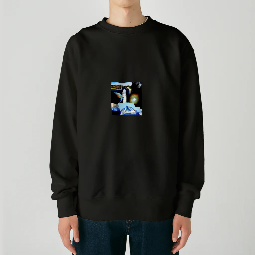 love and peace and alien spaceの青　白　黒 Heavyweight Crew Neck Sweatshirt