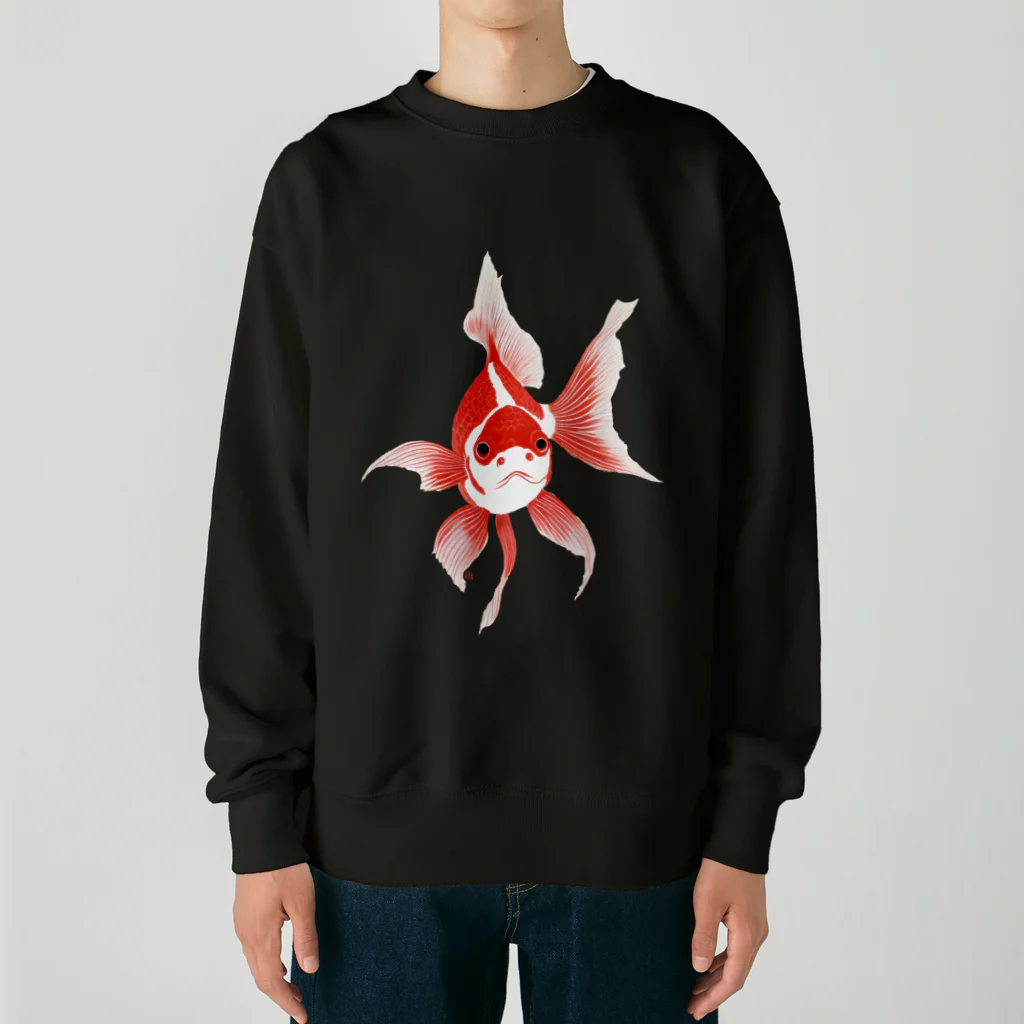 まみおデザインの金魚（ゆるモア水墨画風） Heavyweight Crew Neck Sweatshirt