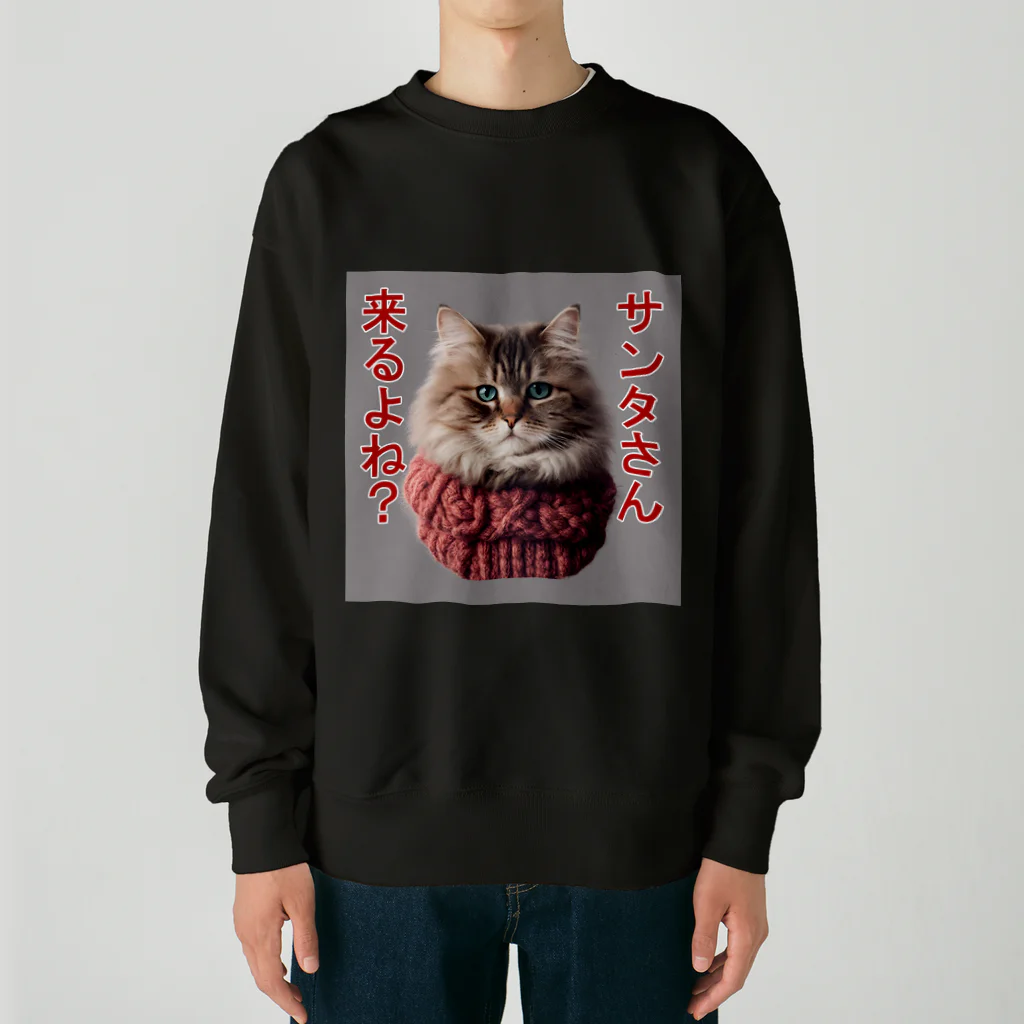 てくのちゃんのサンタを信じてる猫 Heavyweight Crew Neck Sweatshirt