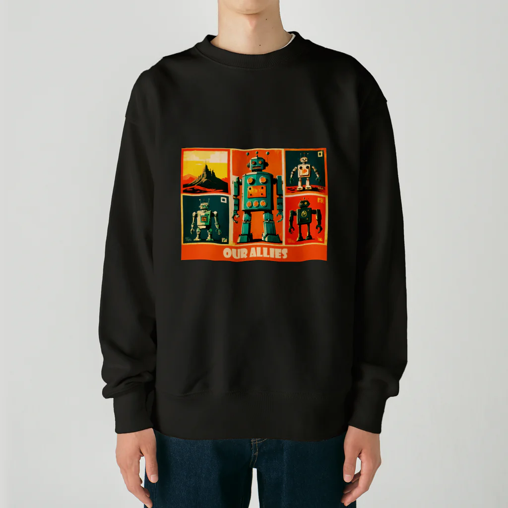 mirinconixの僕らの味方っぽい4機のレトロなロボットくん達 Heavyweight Crew Neck Sweatshirt