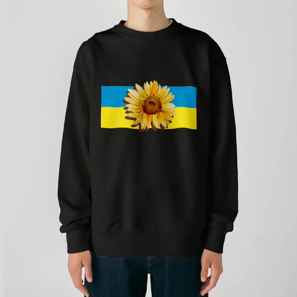 サトオのひまわりが乗ったウクライナ国旗 Heavyweight Crew Neck Sweatshirt