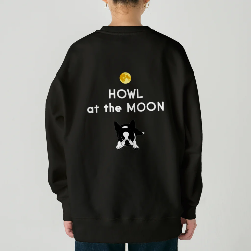 コチ(ボストンテリア)のバックプリント:ボストンテリア(HOWL at the MOON ロゴ)[v2.8k] Heavyweight Crew Neck Sweatshirt