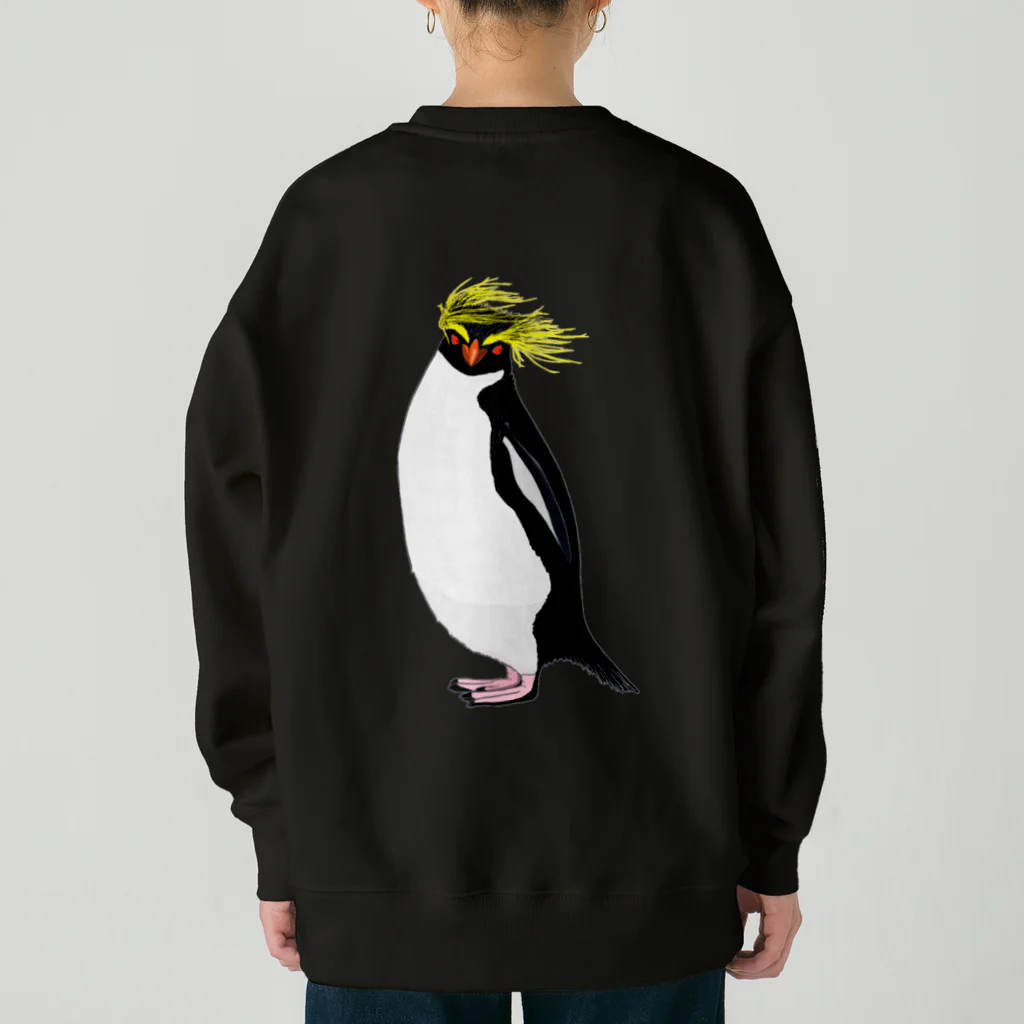 LalaHangeulの風に吹かれるイワトビペンギンさん(文字無しバージョン) バックプリント Heavyweight Crew Neck Sweatshirt