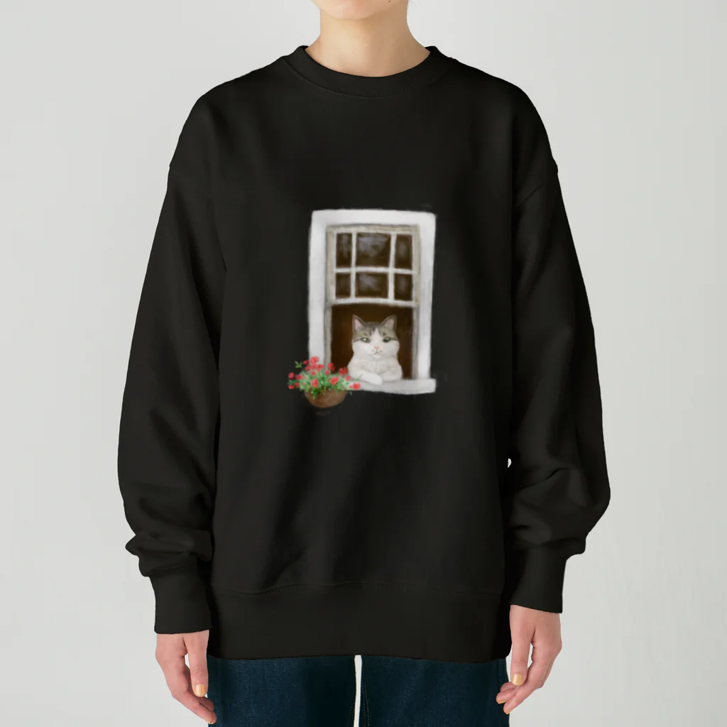 Ａｔｅｌｉｅｒ　Ｈｅｕｒｅｕｘの窓辺の猫　①　背景なし Heavyweight Crew Neck Sweatshirt