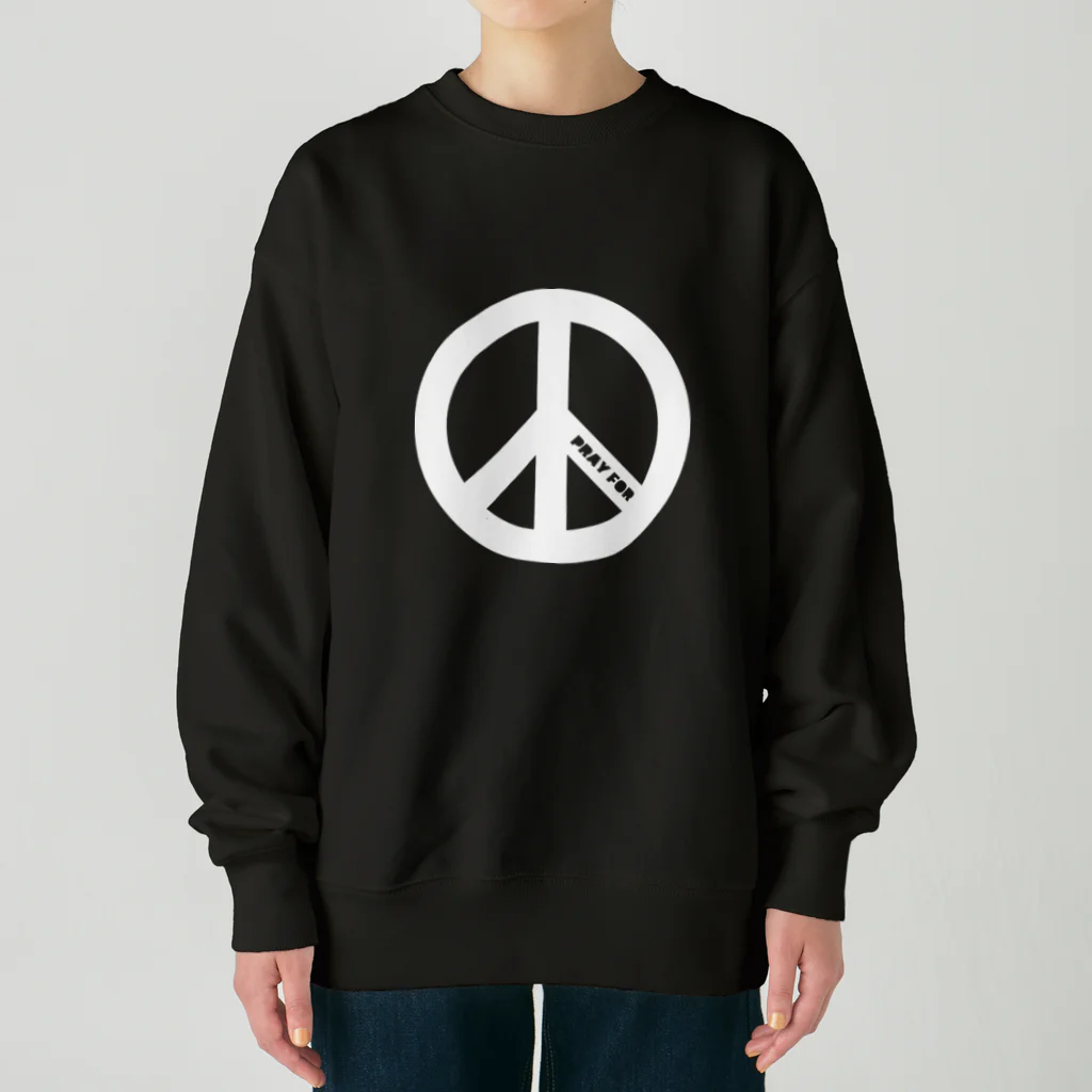 QUQU_WORKSのPRAY FOR PEACE ピースマーク ブラック Heavyweight Crew Neck Sweatshirt