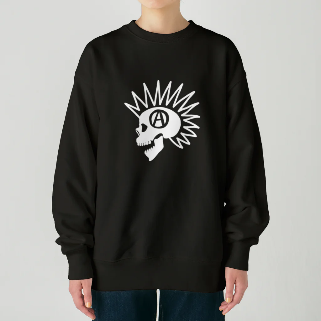 QUQU_WORKSのモヒカンスカル ホワイト Heavyweight Crew Neck Sweatshirt