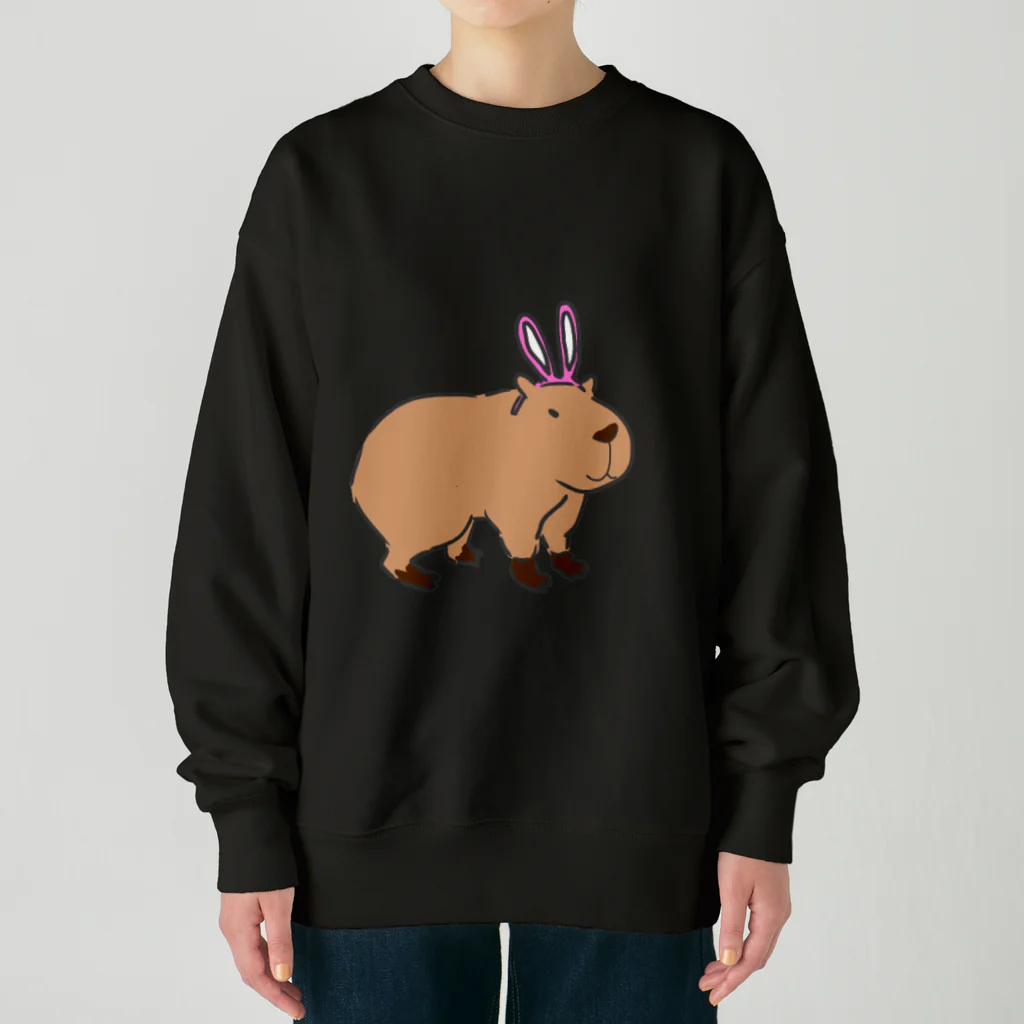 ふがし@カピバラグッツ販売中！のカピバラ、うさぎになる。 Heavyweight Crew Neck Sweatshirt