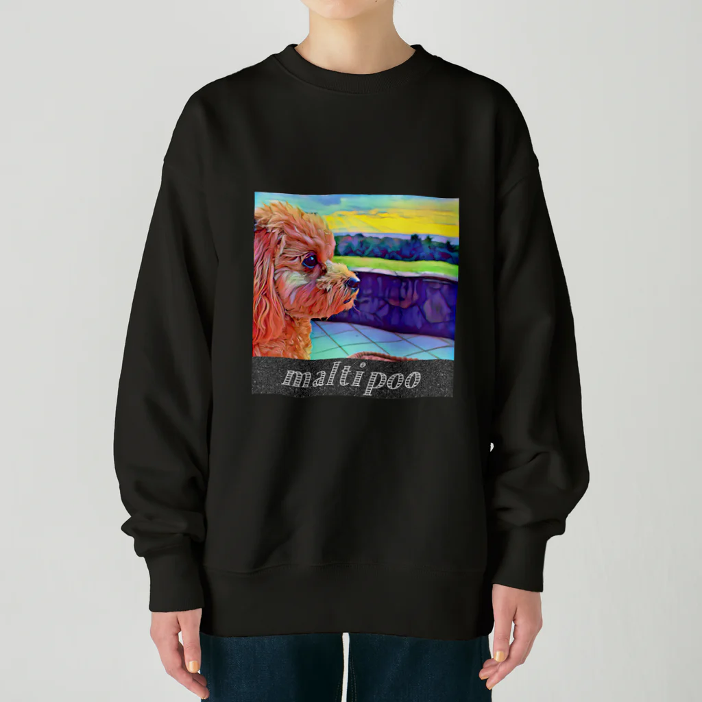 annzu_lifeのくまちゃんわんこ　ビビッド絵画風 Heavyweight Crew Neck Sweatshirt