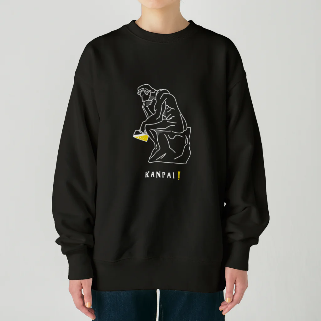 ビールとアート TM-3 Designの彫刻 × BEER（考える人）白線画 Heavyweight Crew Neck Sweatshirt