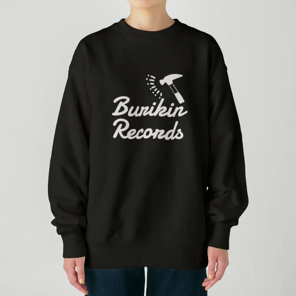 BURIKI'N RECORDSのハンマーが振り下ろされる(大ロゴ白) ヘビーウェイトスウェット