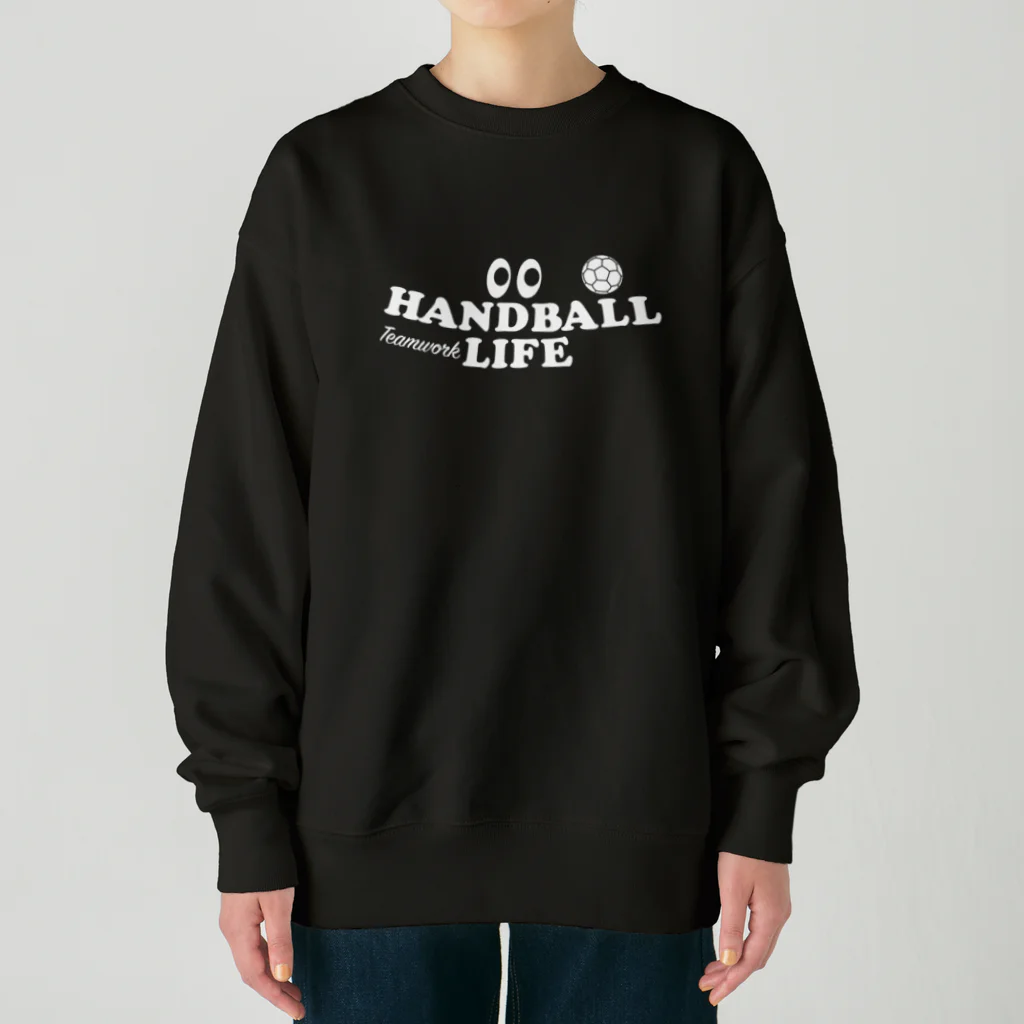 sports_tower スポーツタワーのハンドボール・目玉・白・HANDBALL・デザイン・Tシャツ・送球・男子・女子・得点・ボール・選手・ポジション・応援・スポーツ・かっこいい・かわいい・ステップシュート・有望・確実 Heavyweight Crew Neck Sweatshirt