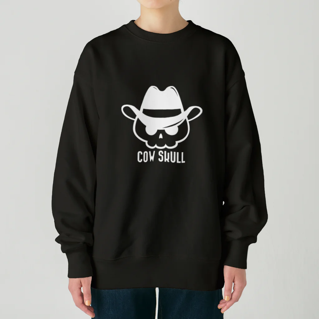 QUQU_WORKSのCOW SKULL テンガロンハットドクロ ホワイト Heavyweight Crew Neck Sweatshirt