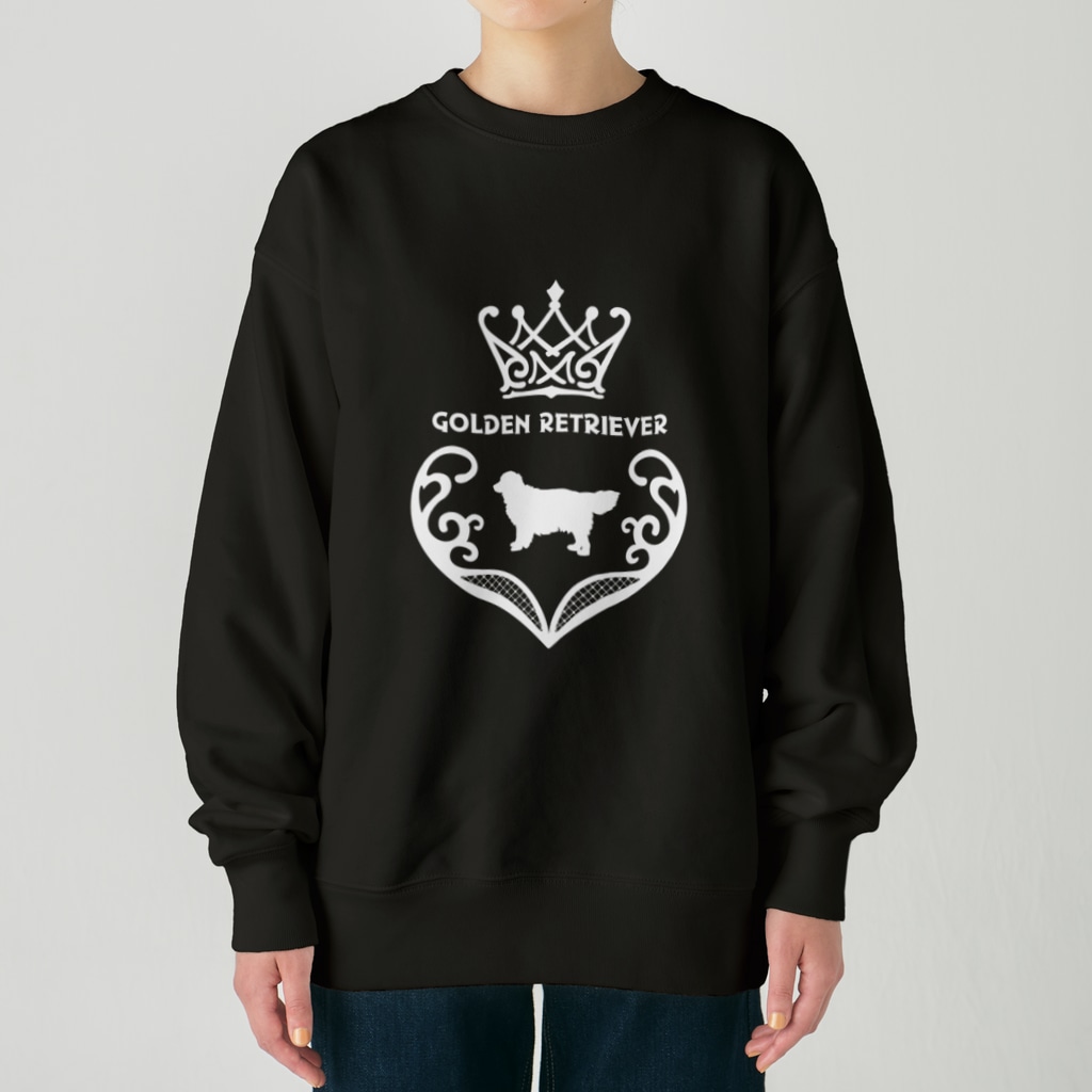 onehappinessのゴールデンレトリバー　crown heart　onehappiness　white Heavyweight Crew Neck Sweatshirt
