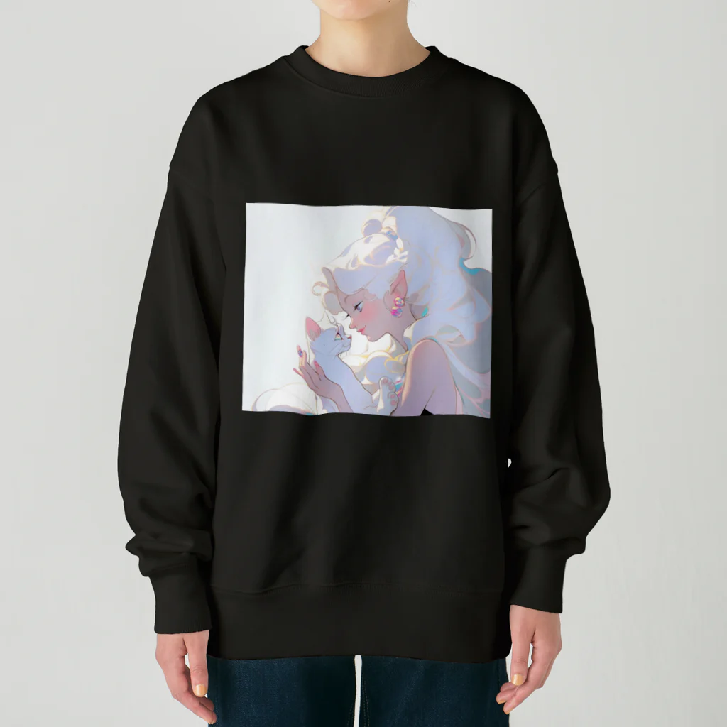 みにゆん　ねこのGirls and cats Heavyweight Crew Neck Sweatshirt