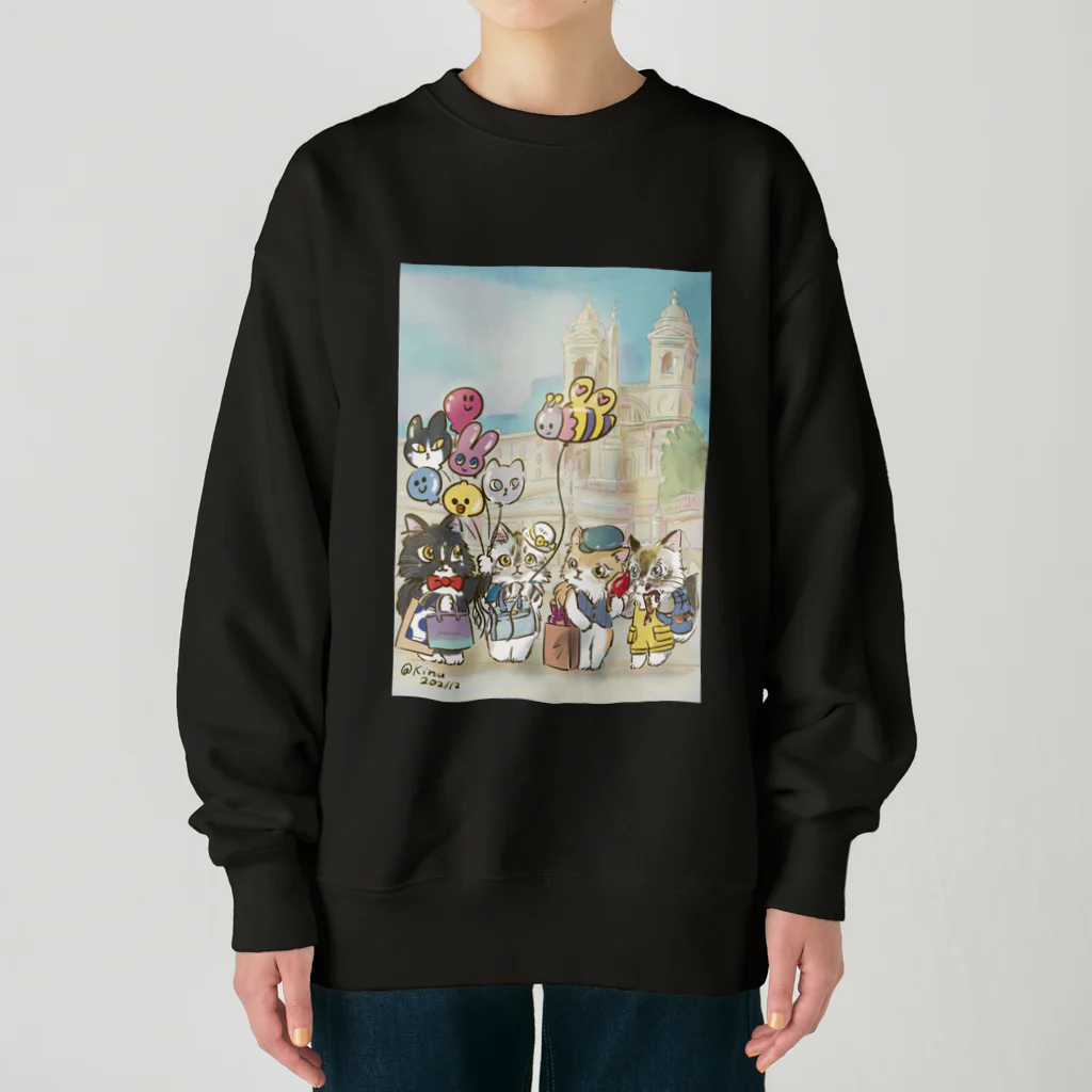 猫のきぬくんのお店のベーカリーこげまる社員旅行にゃ Heavyweight Crew Neck Sweatshirt