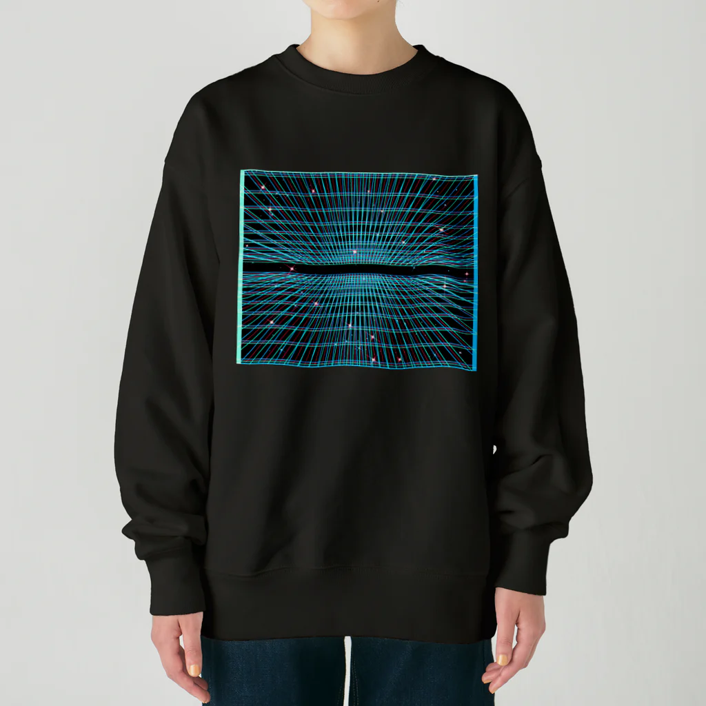 LalaHangeulの遠近グリッドのネオン宇宙 Heavyweight Crew Neck Sweatshirt