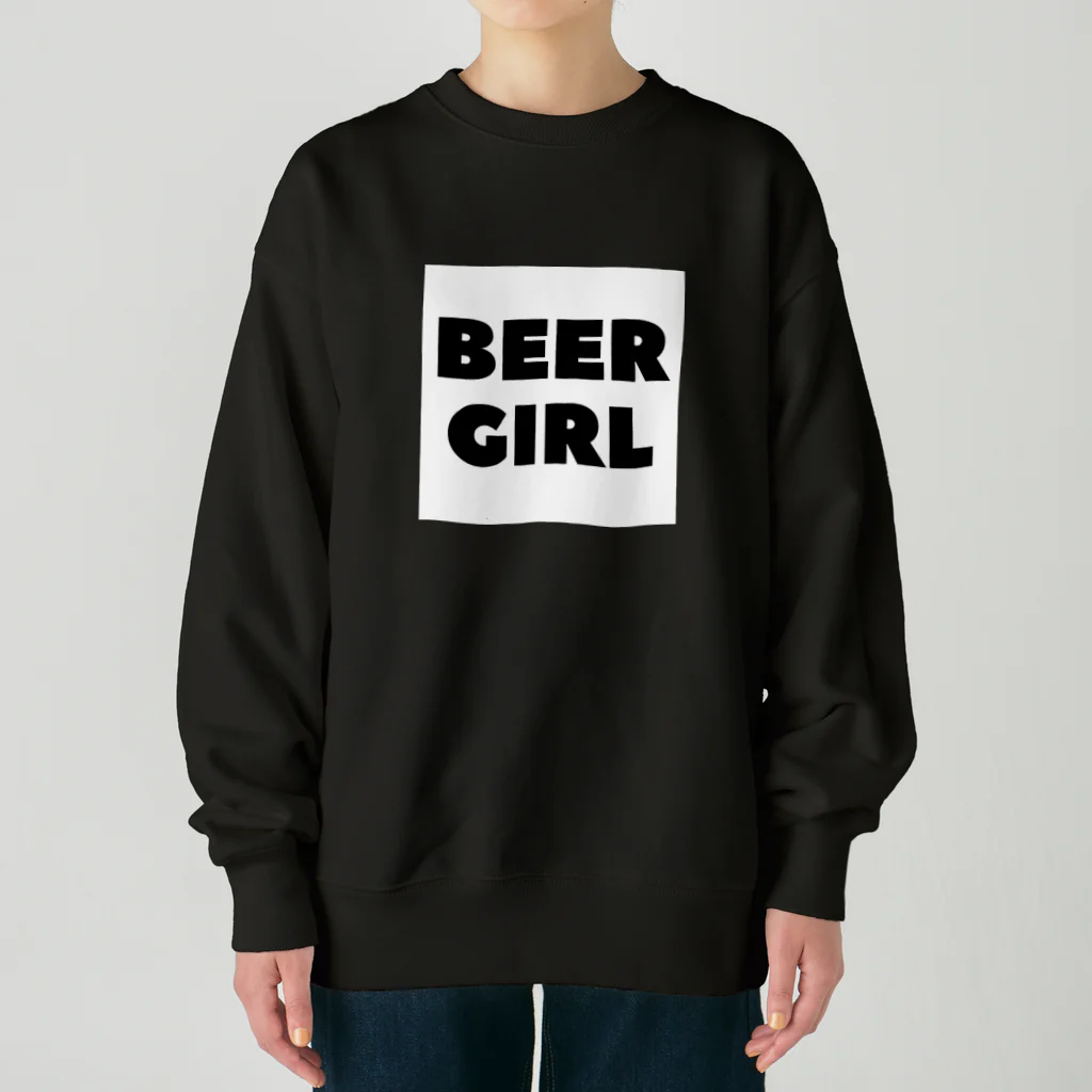 BEERのビールガール_黒字(白背景) Heavyweight Crew Neck Sweatshirt