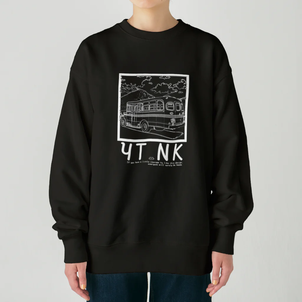 YUTANEKO公式ショップのゆたねこ　ボンネットバス　白抜き Heavyweight Crew Neck Sweatshirt