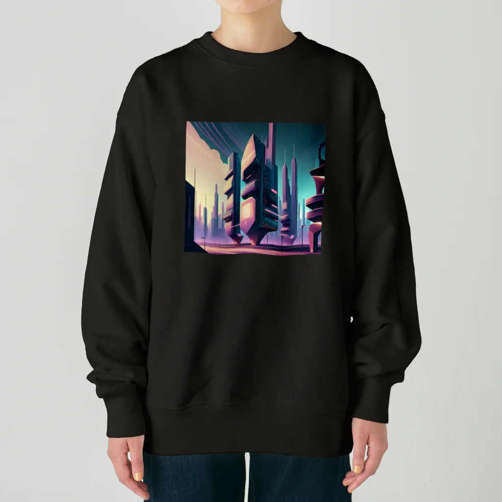 のんびりアート工房のサイバーパンク都市 Heavyweight Crew Neck Sweatshirt