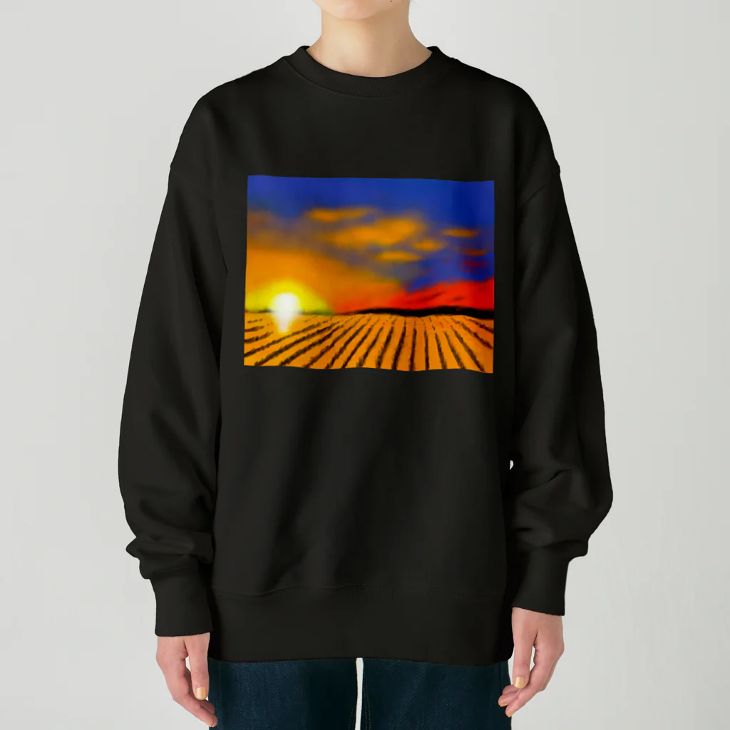 日々好日屋2号店の田んぼと夕焼け Heavyweight Crew Neck Sweatshirt