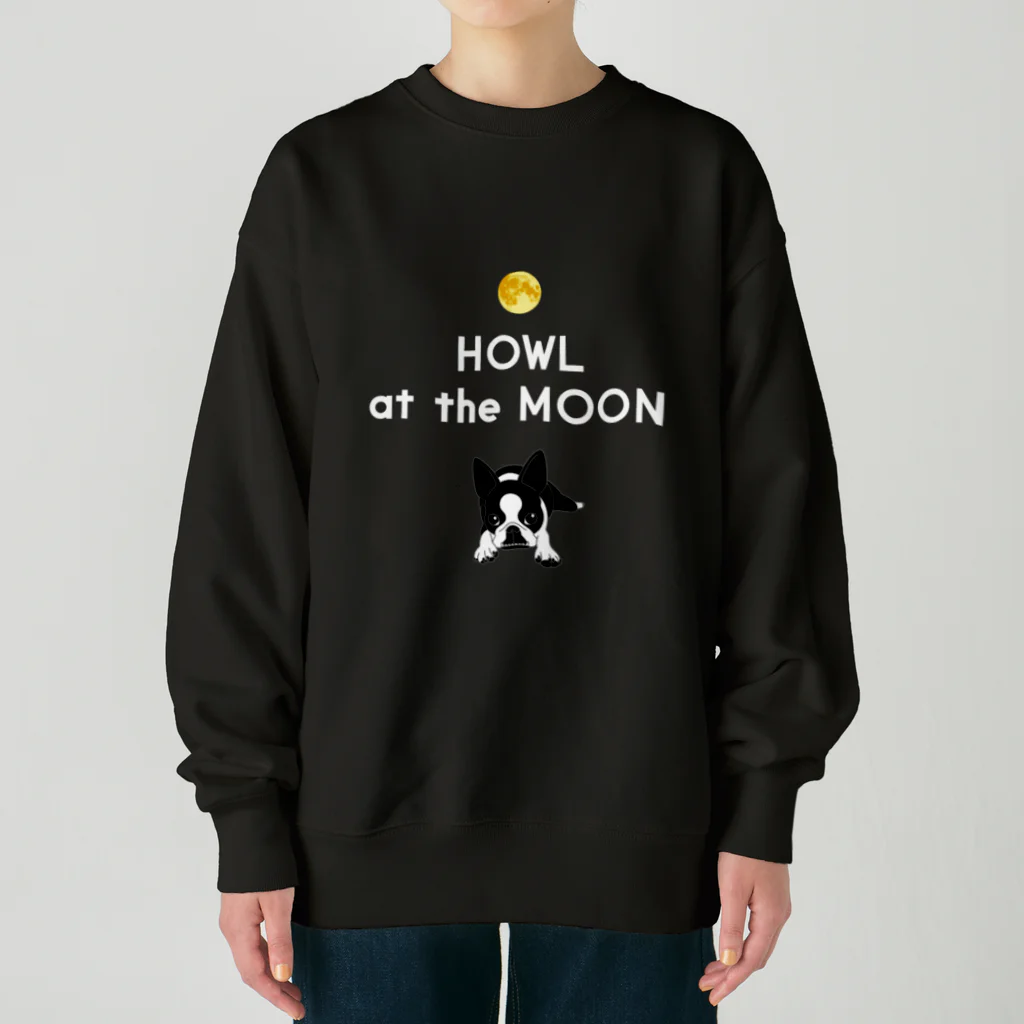 コチ(ボストンテリア)のボストンテリア(HOWL at the MOON ロゴ)[v2.8k] Heavyweight Crew Neck Sweatshirt