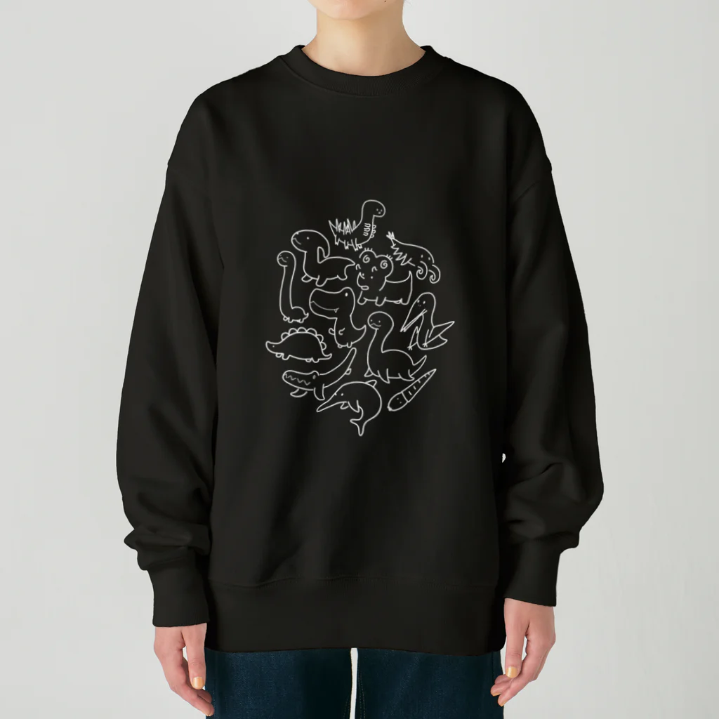 のほほんぞくの古代の生き物パラダイス（ホワイト） Heavyweight Crew Neck Sweatshirt