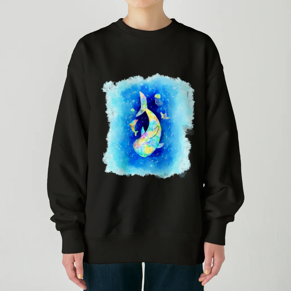 甘漏り屋の揺蕩うジンベエザメ・虹色モザイク Heavyweight Crew Neck Sweatshirt