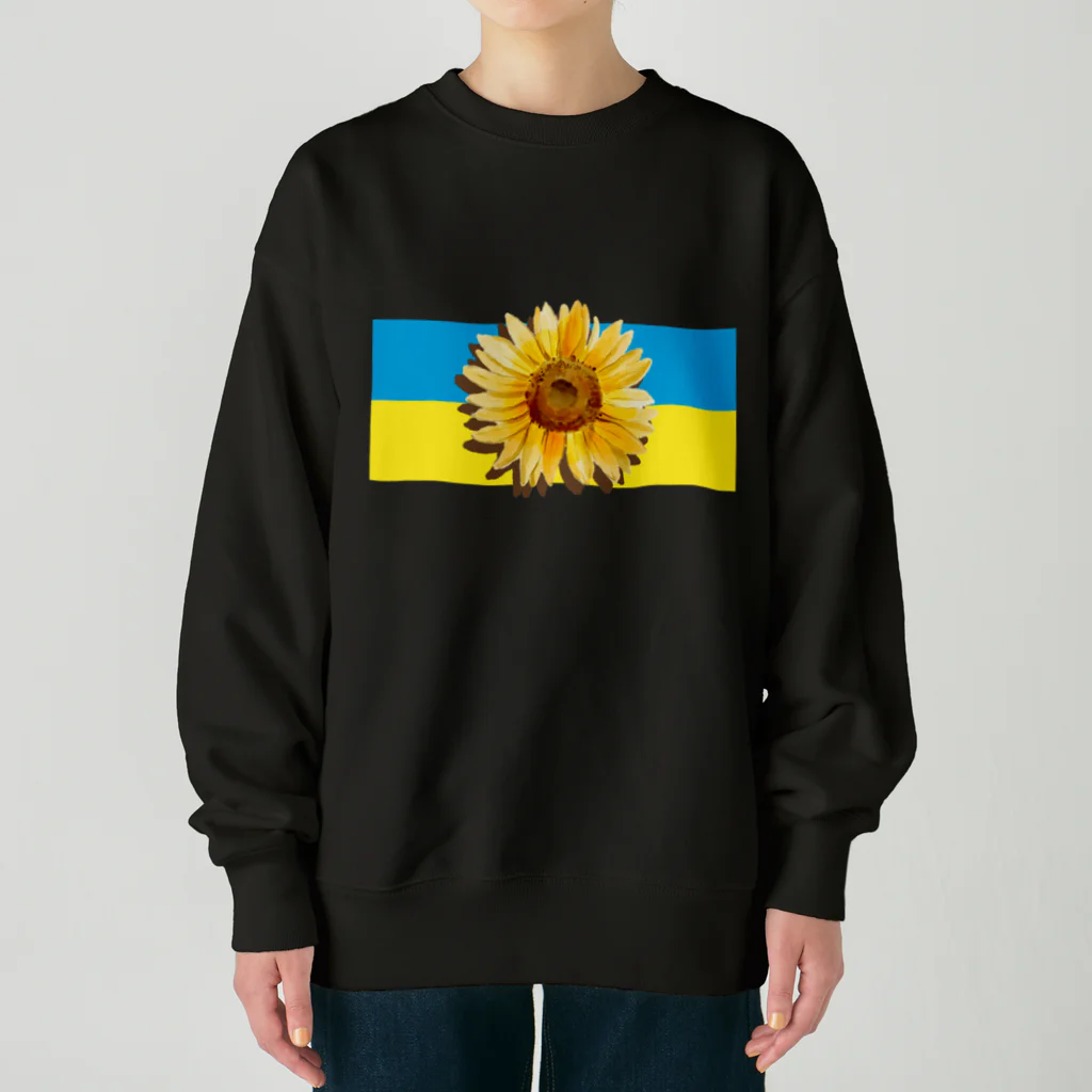 サトオのひまわりが乗ったウクライナ国旗 Heavyweight Crew Neck Sweatshirt