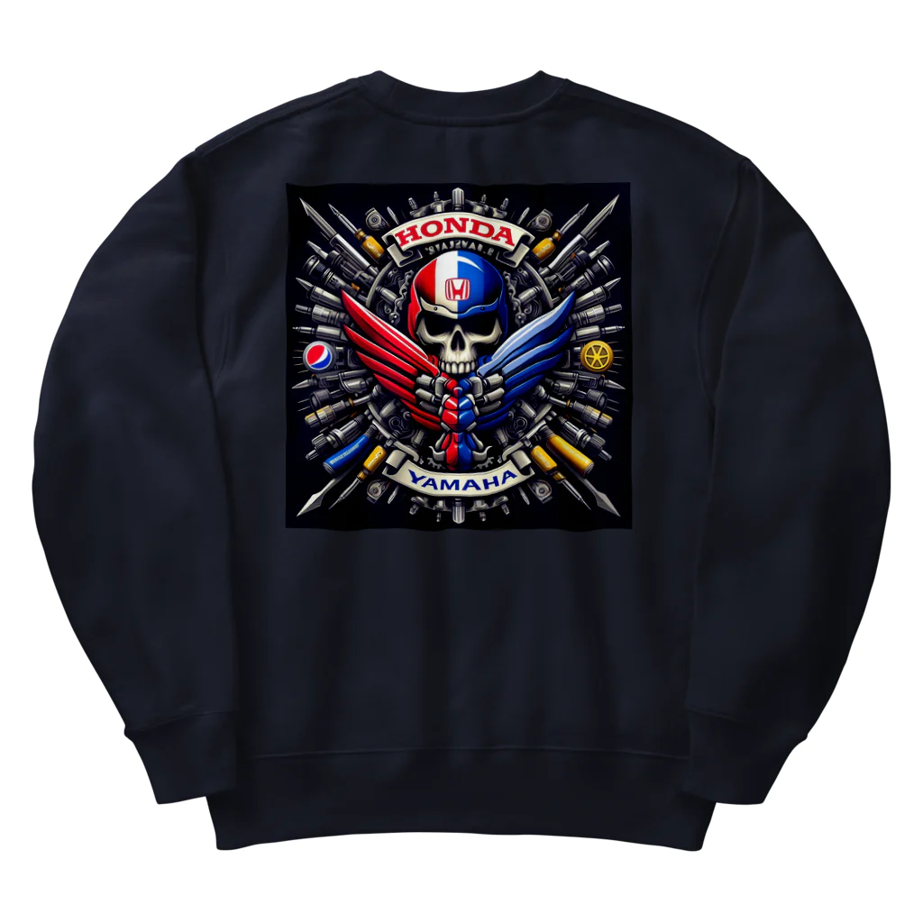 シマのヤマハホンダコラボ風ドクロデザイン Heavyweight Crew Neck Sweatshirt