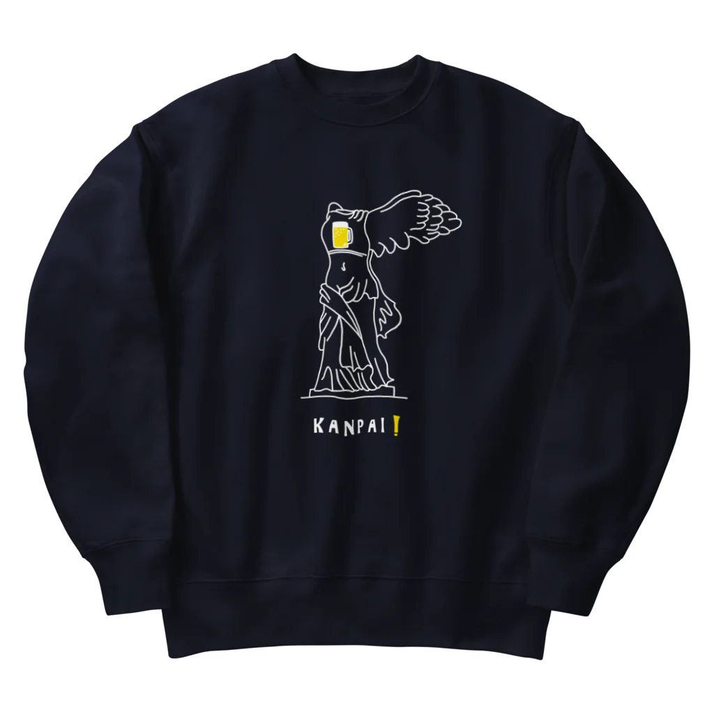 ビールとアート TM-3 Designの彫刻 × BEER（サモトラケのニケ）白線画 Heavyweight Crew Neck Sweatshirt