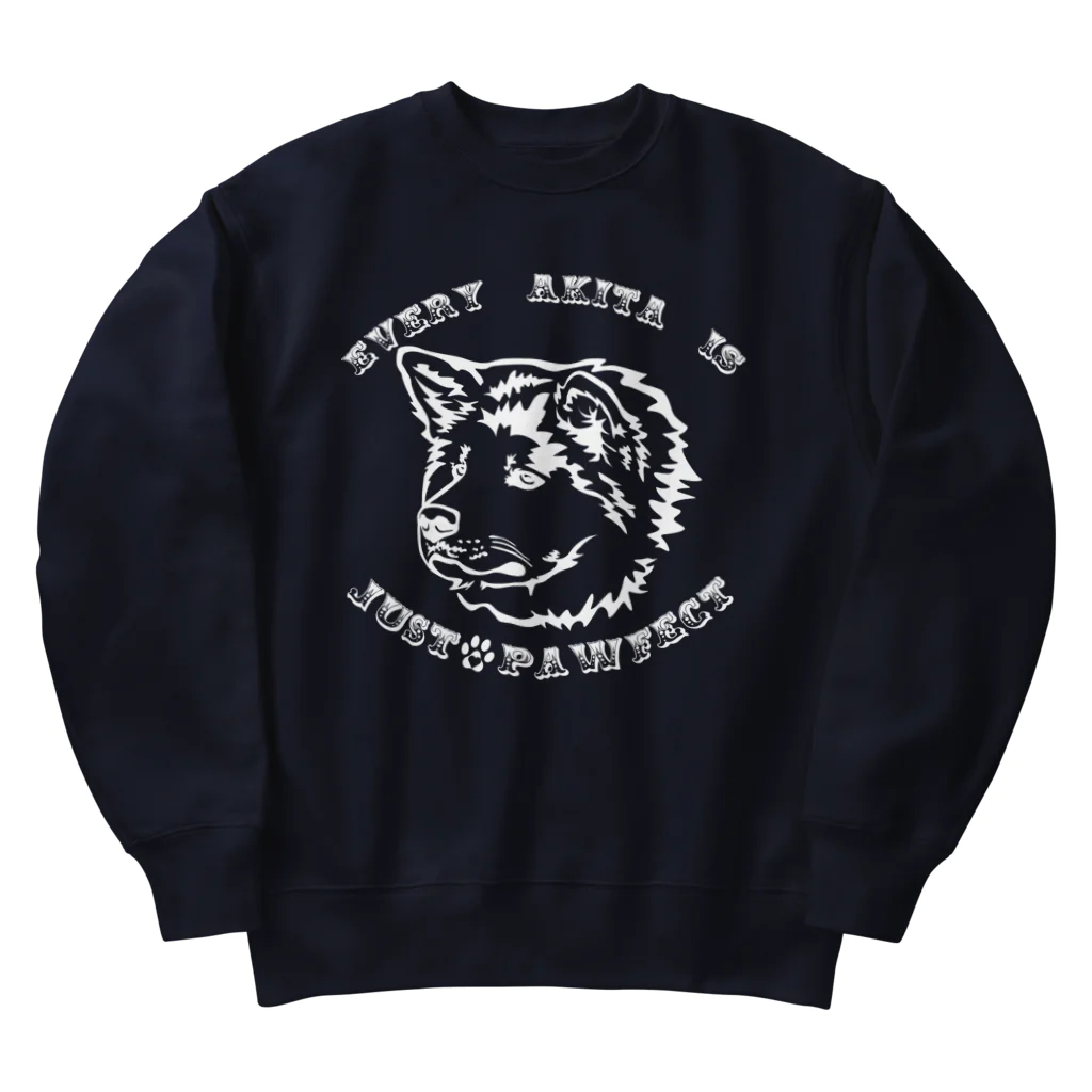 海賊猫 cocoの『EVERY AKITA IS JUST "PAW"FECT』➂(ホワイト 白) 名入れOK *For All Dog Lovers ～ Akita Inu 秋田犬～ Heavyweight Crew Neck Sweatshirt