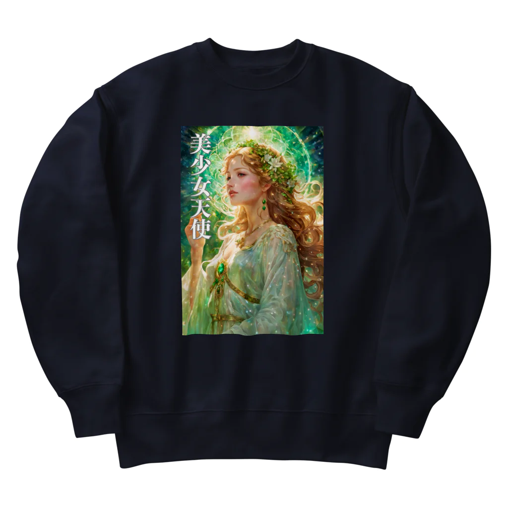 美少女天使の輝くエメラルドグリーンの美少女天使 Heavyweight Crew Neck Sweatshirt