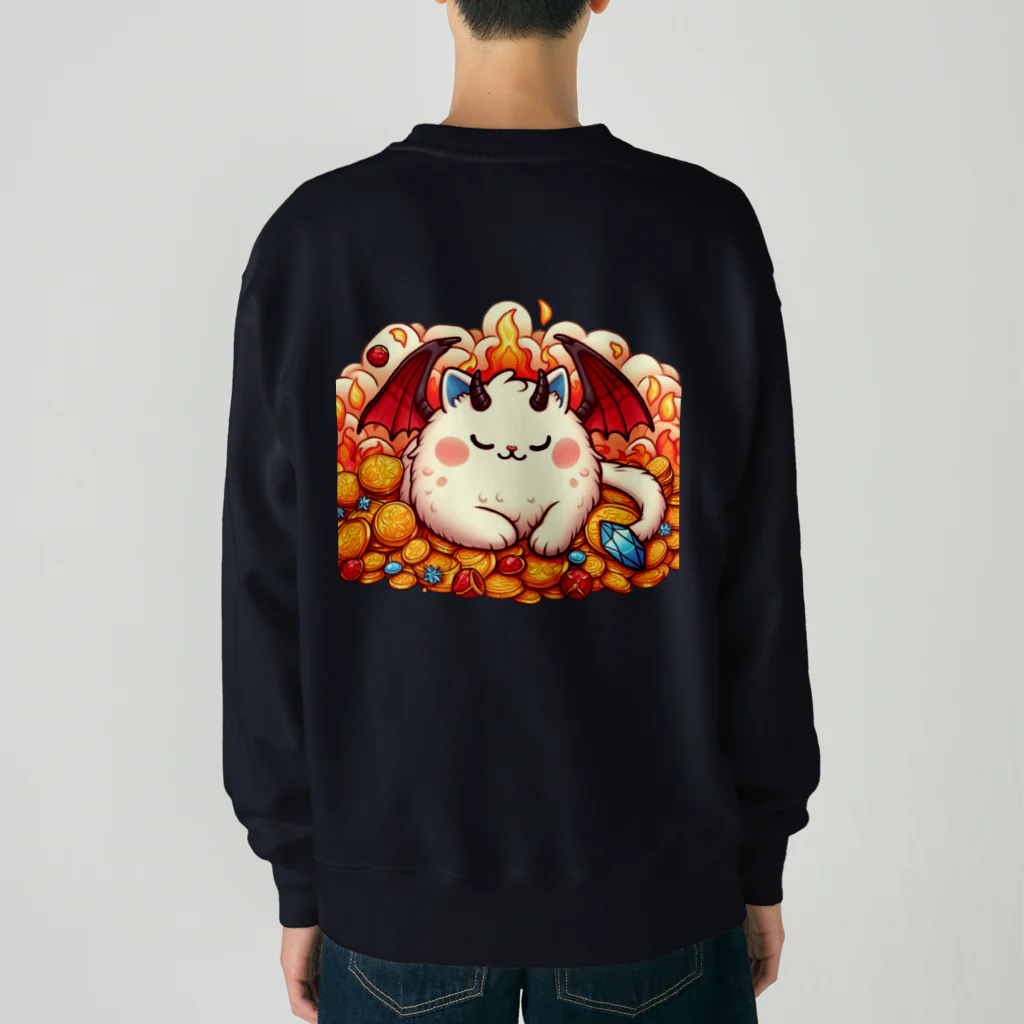 nekodoragonのおやすみ！猫ドラゴン　背景透過ver Heavyweight Crew Neck Sweatshirt