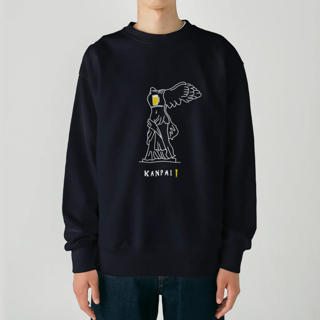 ビールとアート TM-3 Designの彫刻 × BEER（サモトラケのニケ）白線画 Heavyweight Crew Neck Sweatshirt