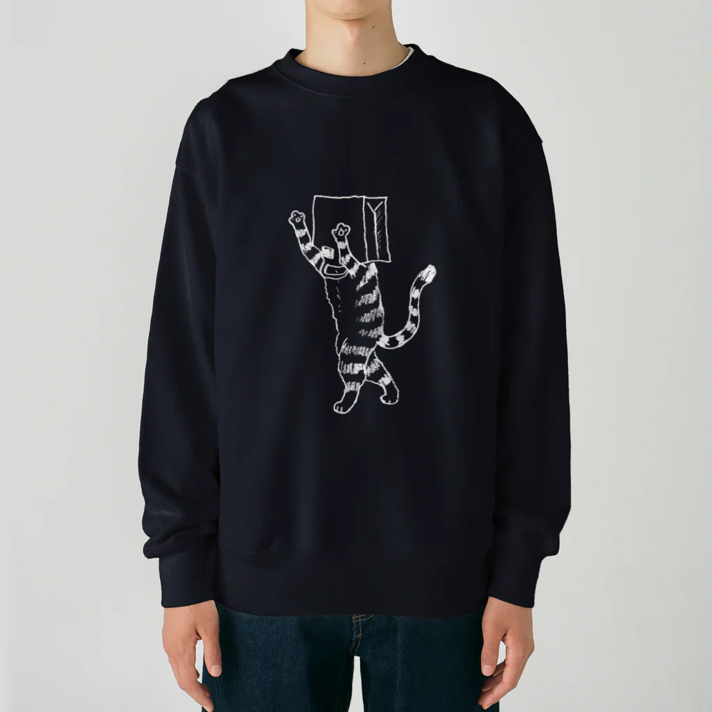 neconos Goodsのふくろねこ白プリント（ねこかもいぬかも） Heavyweight Crew Neck Sweatshirt