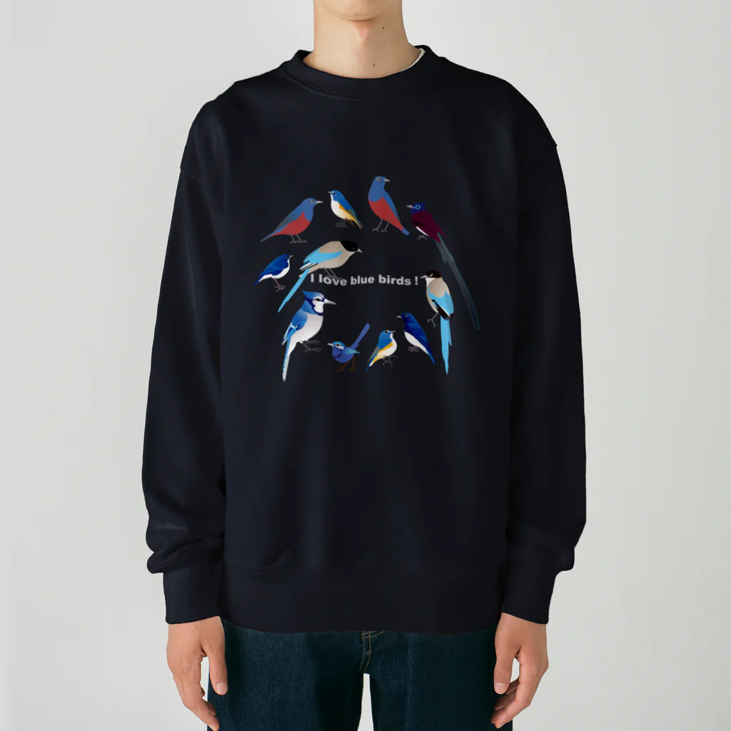 エダマメトイチ雑貨店のI love blue birds 1 大 Heavyweight Crew Neck Sweatshirt