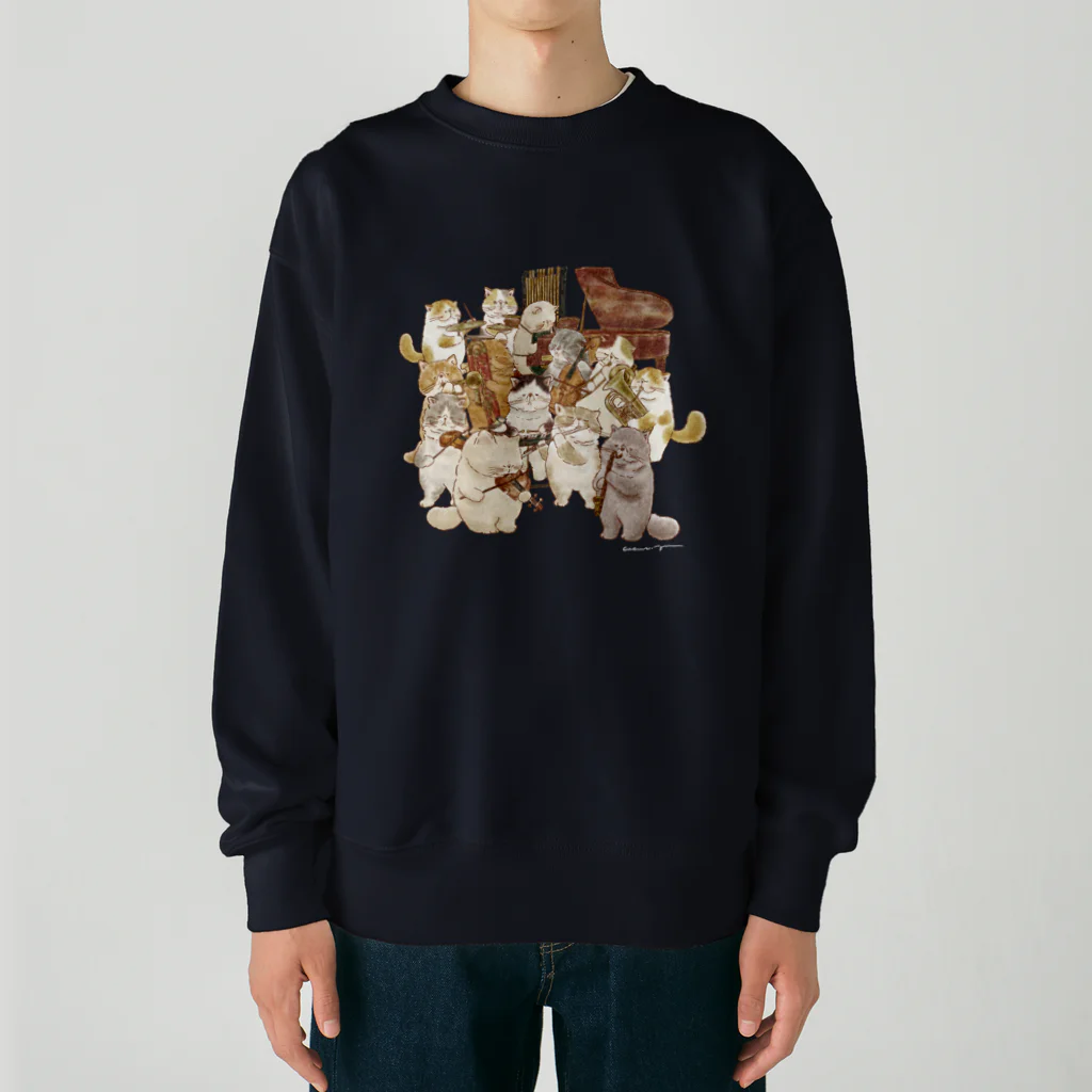 coeur.yu（クードットユー）の猫の音楽隊（ロゴカラー：ホワイト） Heavyweight Crew Neck Sweatshirt