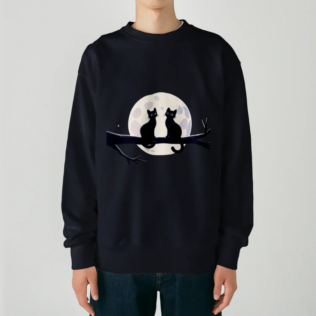 zaisuのネコと月 Heavyweight Crew Neck Sweatshirt